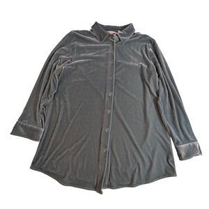 Soft Surroundings Velvet Button Down Shirt –‎ Women's L Gray Long Sleeve